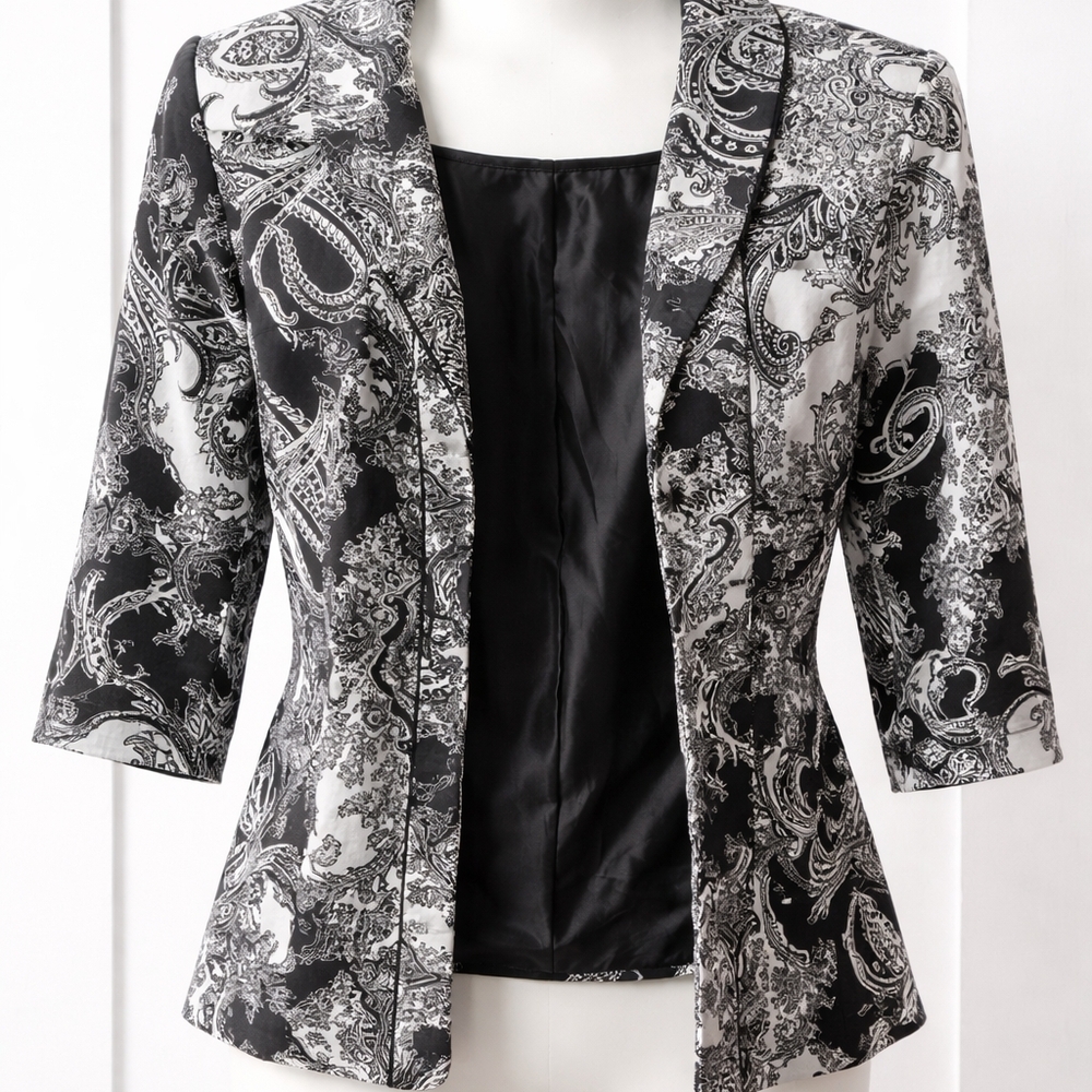 Christopher & Banks Black and White Paisley Blazer
